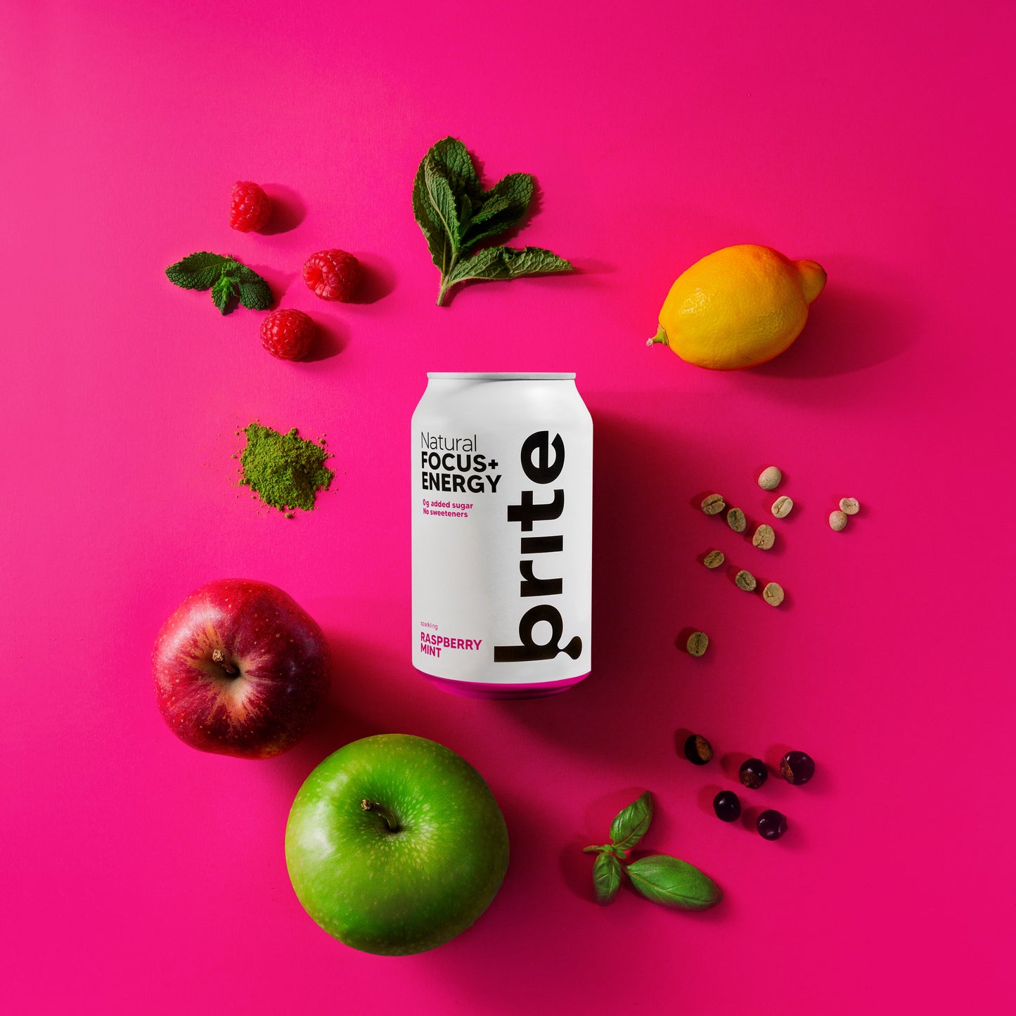 zloženie Brite Malina & Mäta – kofeín, guarana, zelený čaj, matcha